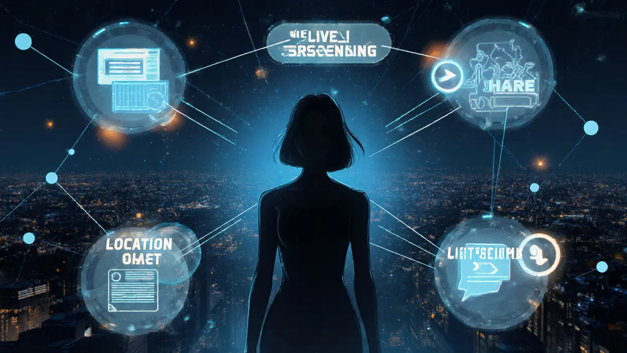 A woman stands at the center of a glowing network symbolizing safety, autonomy, and professional systems.