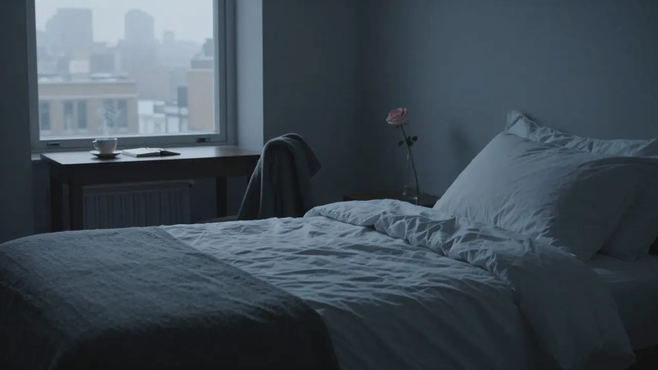 An empty bedroom at dawn holds the quiet trace of a deeply human connection.