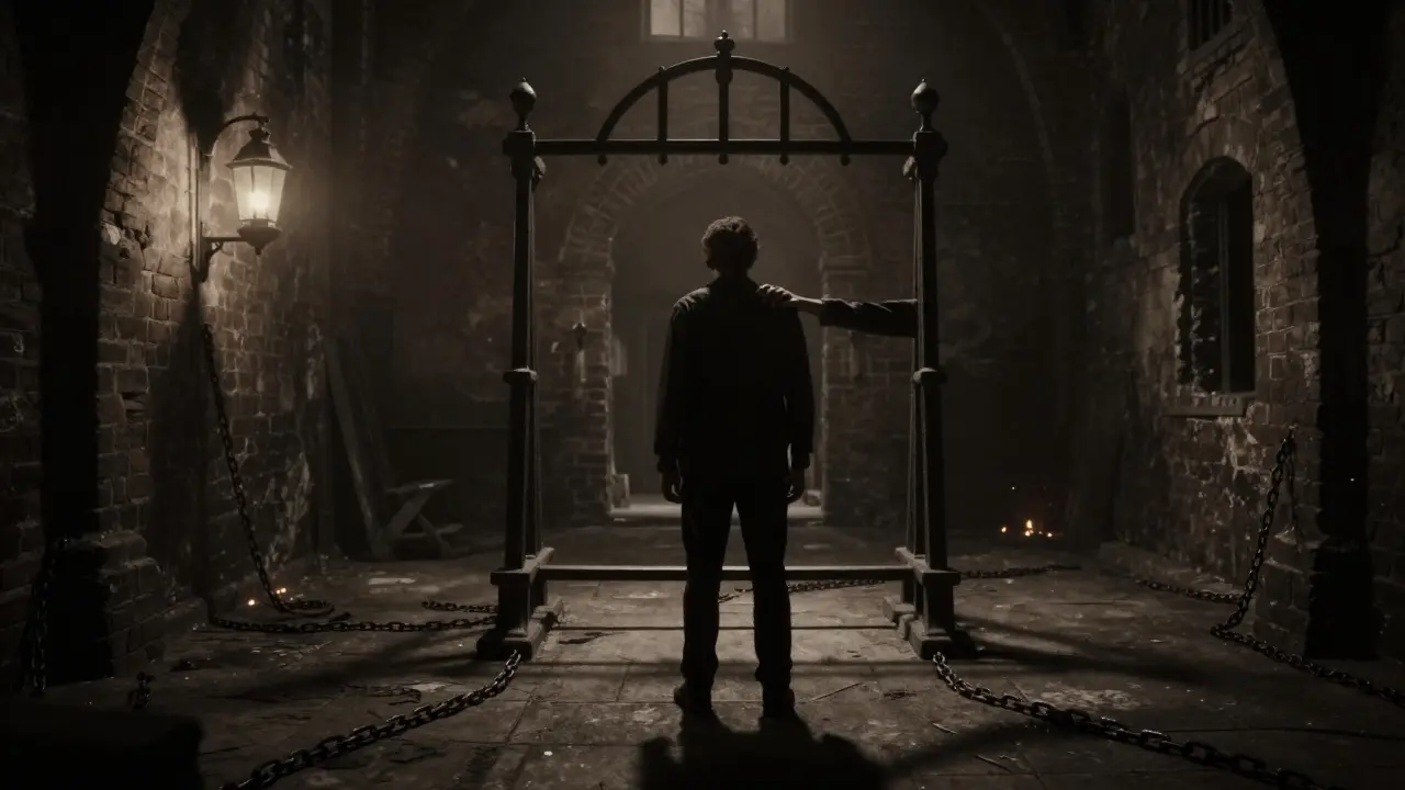 A visitor in The Clink Prison's torture chamber feeling an unseen hand on their shoulder.